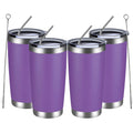 MEWAY 20oz Tumbler 4 Pack Double Wall Vacuum Insulated Travel Mug Bulk, Stainless Steel Tumblers with Lid and Straw, Durable Powder Coated Coffee Cups for Cold & Hot Drinks (Purple, 4)