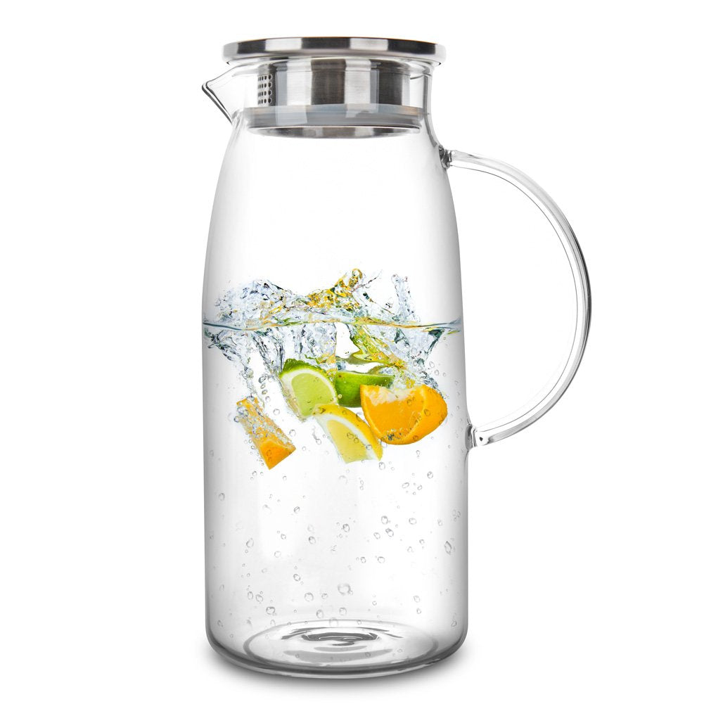 60 Ounces Glass Pitcher with Lid, Hot/Cold Water Jug, Juice Beverage Carafe