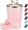 CHANCCI Travel Coffee Mug Spill Proof Leakproof 12 oz Insulated Coffee Mug with Screw Lid, Stainless Steel Vacuum Tumbler Reusable Thermal Coffee Cup to go for Hot and Cold Drinks -380ml, Pink