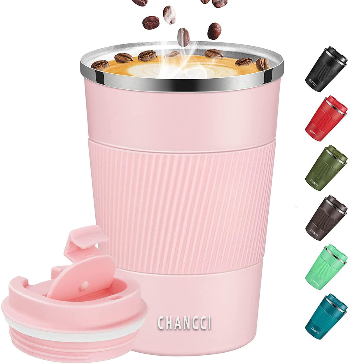 CHANCCI Travel Coffee Mug Spill Proof Leakproof 12 oz Insulated Coffee Mug with Screw Lid, Stainless Steel Vacuum Tumbler Reusable Thermal Coffee Cup to go for Hot and Cold Drinks -380ml, Pink