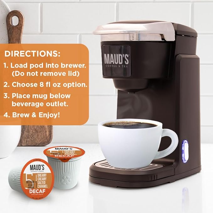 Maud's Salted Caramel Flavored Coffee Pods, 200 ct, Medium Roast Flavored Coffee in Recyclable Single Serve Pods – 100% Arabica Beans, Compatible with Keurig K Cups Maker