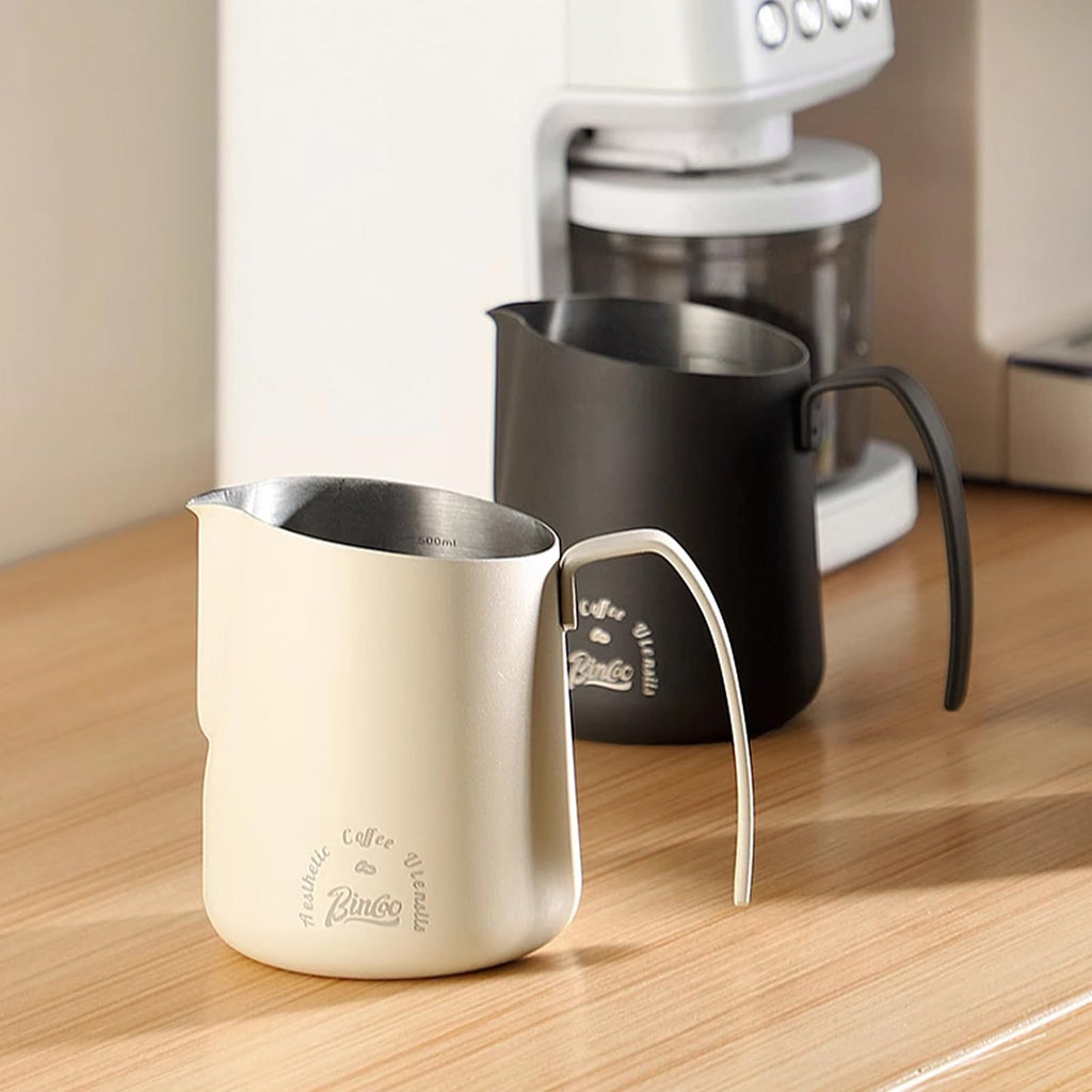 Milk Frothing Pitcher 500ML - Espresso Steaming Pitcher with Large Handle and V-Spout,Stainless Steel Milk Frothing Cup for Cappuccino, Latte Art,Coffee Machine Accessories
