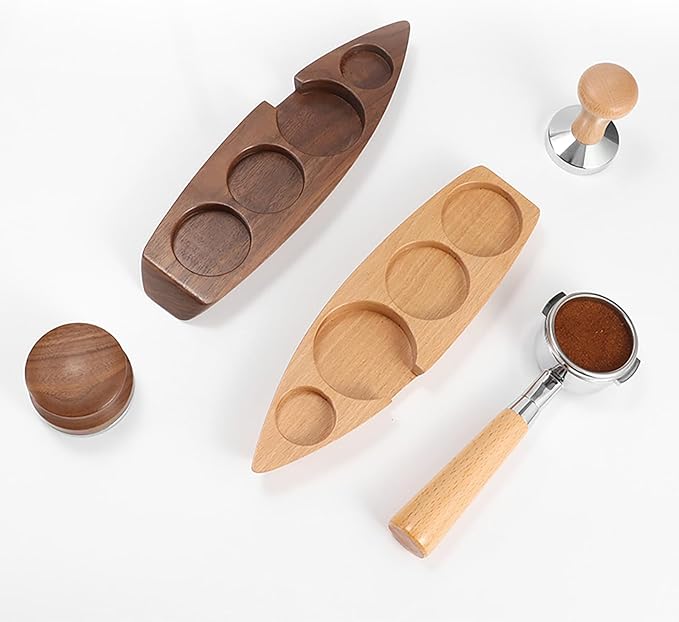 Joyeee Coffee Tamper Station, Small Ship Shape Portafilter Tamping Stand Espresso Coffee Organizer Box Fit for Storage 54, 64MM Espresso Tamper Mat Portafilter Holder (Accessories not included)