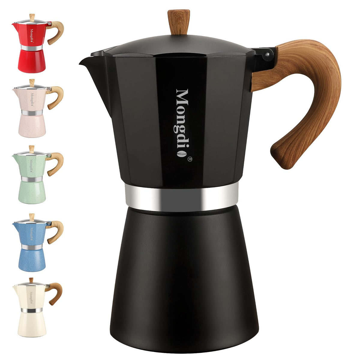 Mongdio Stovetop Espresso Maker Moka Pot, Cuban Coffee Maker Stove top coffee maker Moka Italian Espresso Greca Coffee Maker Brewer Percolator, 3 Espresso Cups, 5 oz - Black