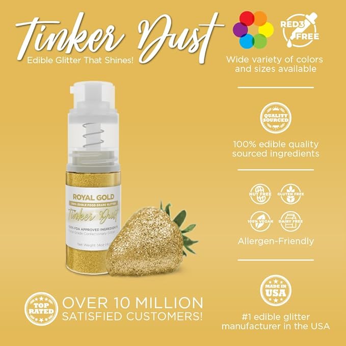 Bakell - Royal Gold Tinker Dust (4g, 1x Mini Spray Pump) Edible Glitter for Food, Desserts, and Beverages!