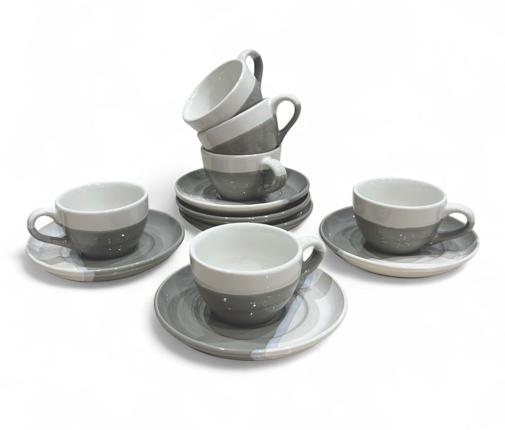 2 Ounce Espresso Cups with Saucers, Mini Ceramic Espresso Cups Set of 6, Espresso Cup Set, Coffee Mug Set for Latte, Macchiato, Demitasse Cups Set for Cafe, Microwave & Dishwasher Safe (Gray)
