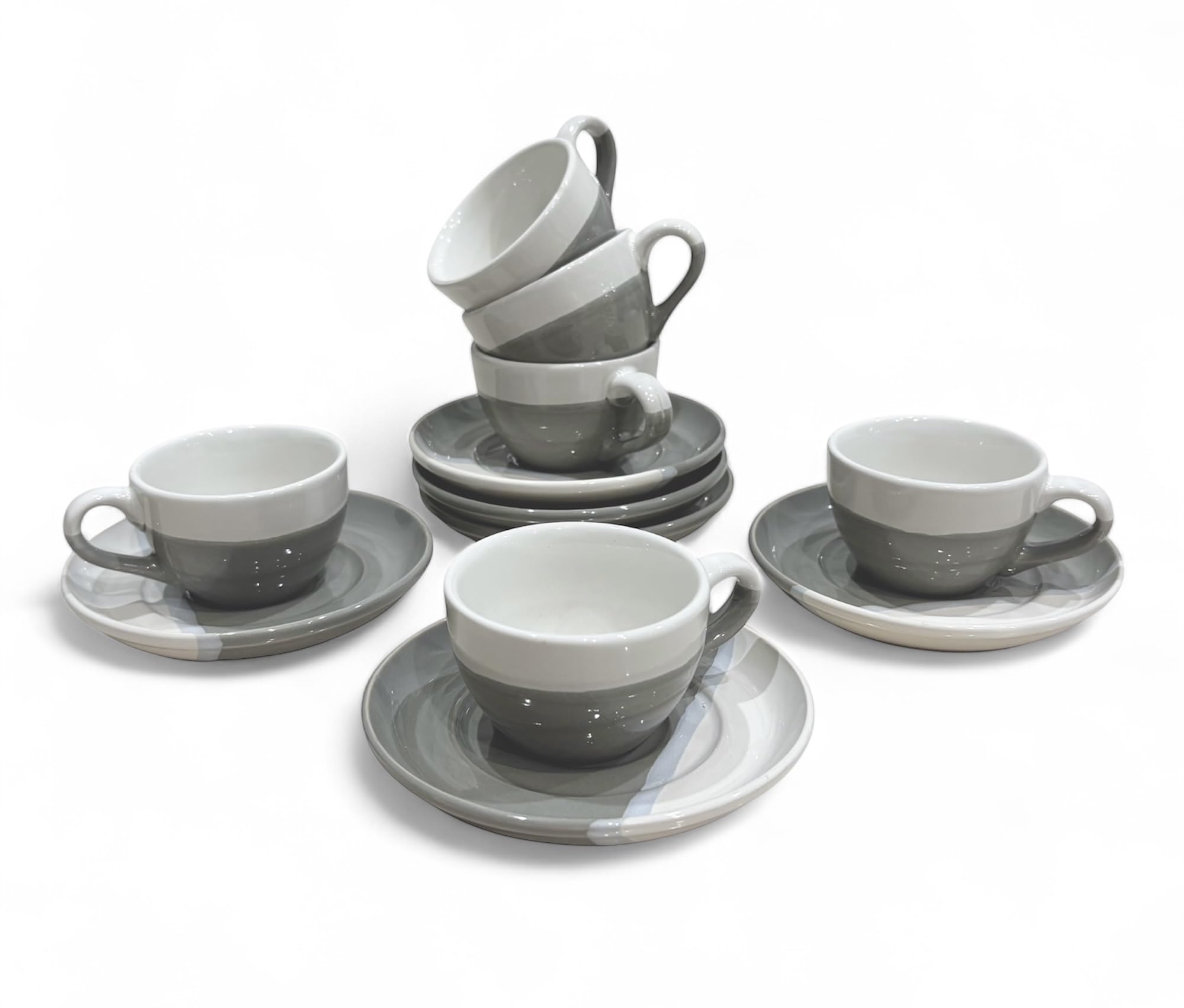 2 Ounce Espresso Cups with Saucers, Mini Ceramic Espresso Cups Set of 6, Espresso Cup Set, Coffee Mug Set for Latte, Macchiato, Demitasse Cups Set for Cafe, Microwave & Dishwasher Safe (Gray)