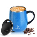 Ideus 16 oz (470 ml) Insulated Coffee Mug with Handle and Lid, Double Wall Stainless Steel Vacuum Thermal Coffee Mug, Travel Coffee Cup Thermal Cup for Home and Office (Leopard Blue)