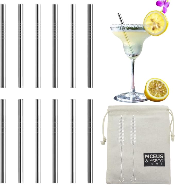 12 Pack 4.7 Inch Extra Short Metal Cocktails Straws, Reusable Stainless Steel Smoothie Drinking Straws with Cleaning Brush for Coffee Mugs, Small Glasses or Cups
