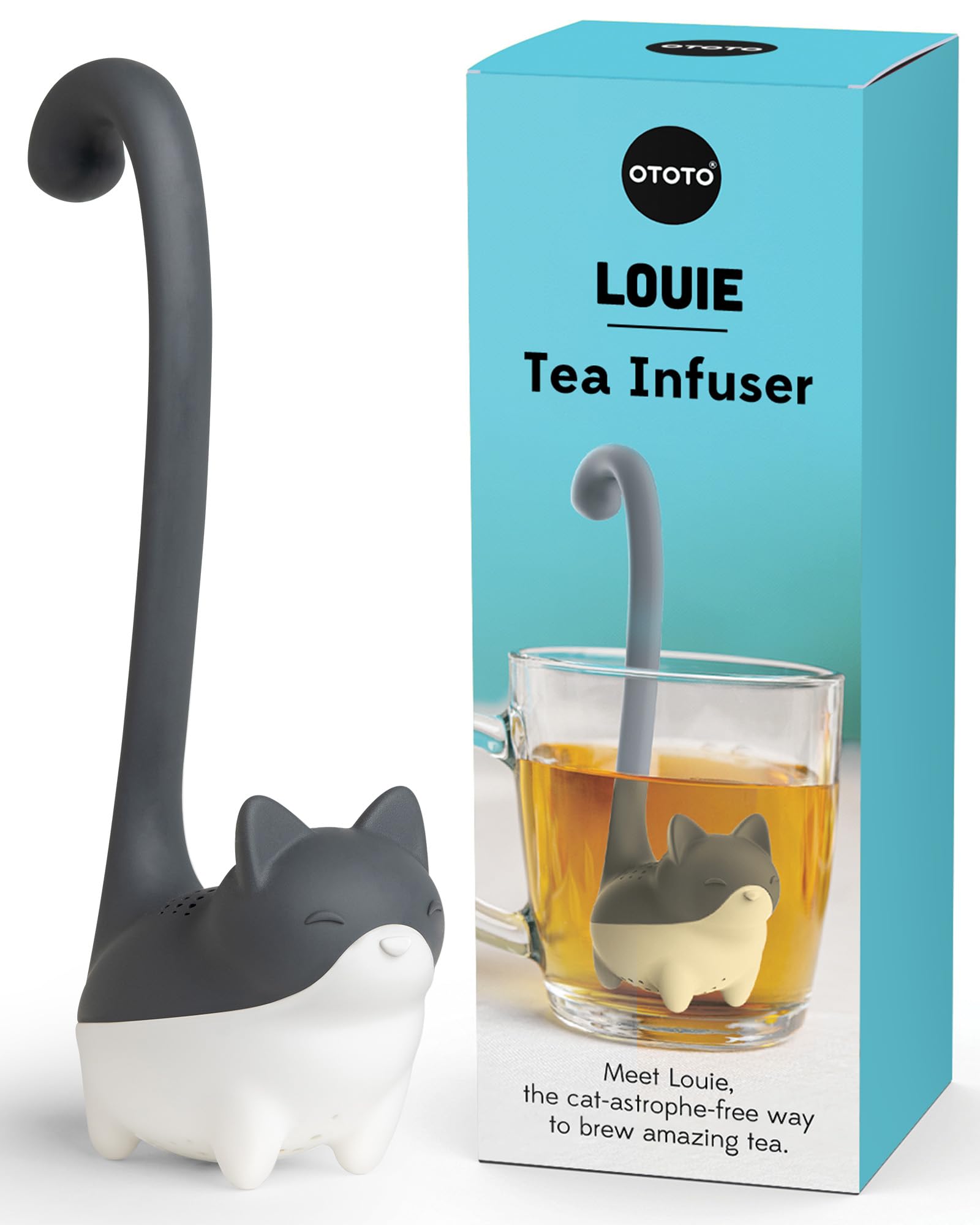 OTOTO Louie Cat Tea Infuser - Cats Loose Leaf Steeper & Diffuser, Tea Strainer Accessories, Cute Gifts for Cat Lovers, White Elephant Gifts, Cute Kitchen Accessories