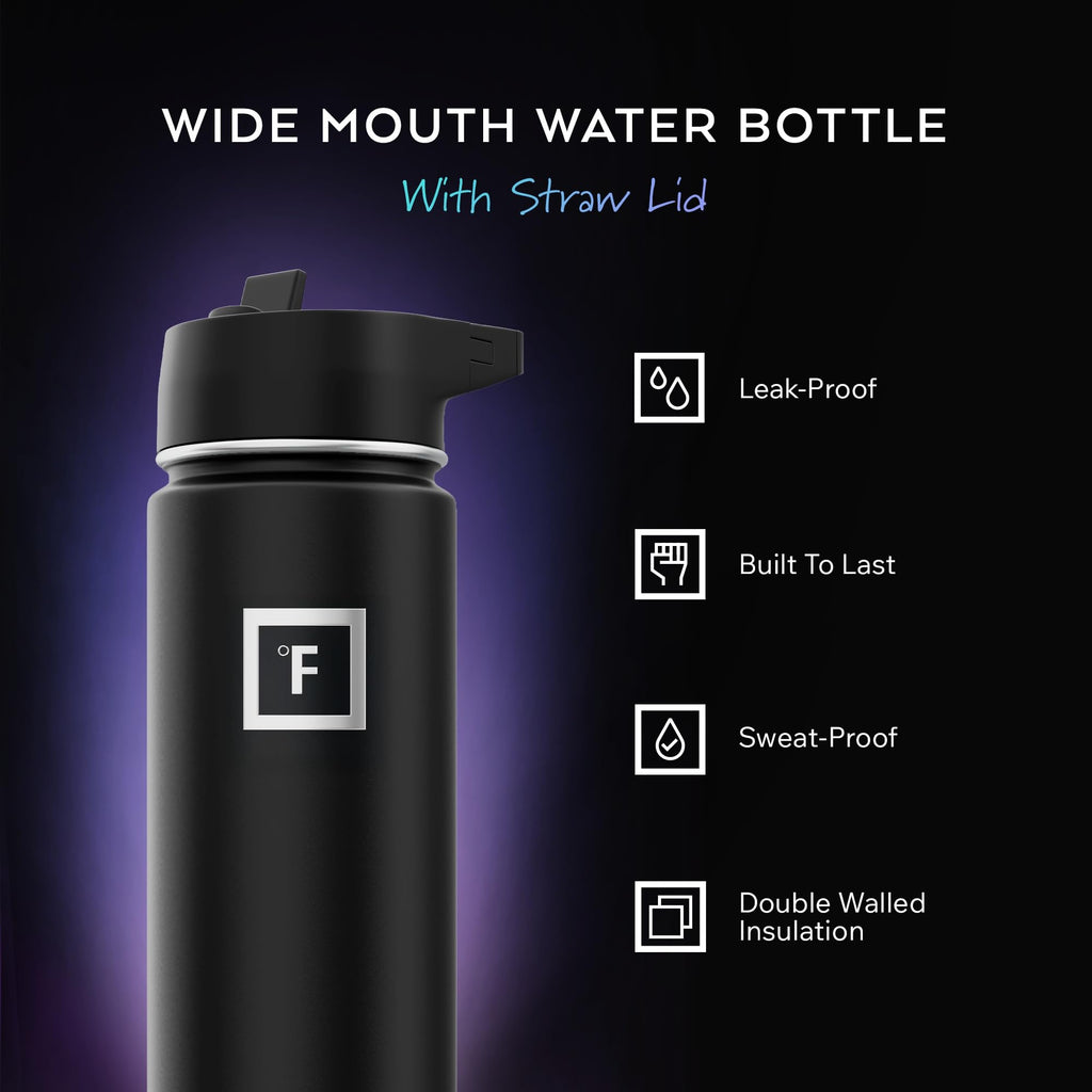 IRON °FLASK 22 oz Wide Mouth Water Bottle with 3 Lids