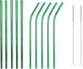 10 Pcs Stainless Steel Straws, Reusable Drinking Straws, 5 Straight + 5 Bent Metal Straws Set With 2 Pcs Cleaning Brushes (Green, 10.5 Inch)
