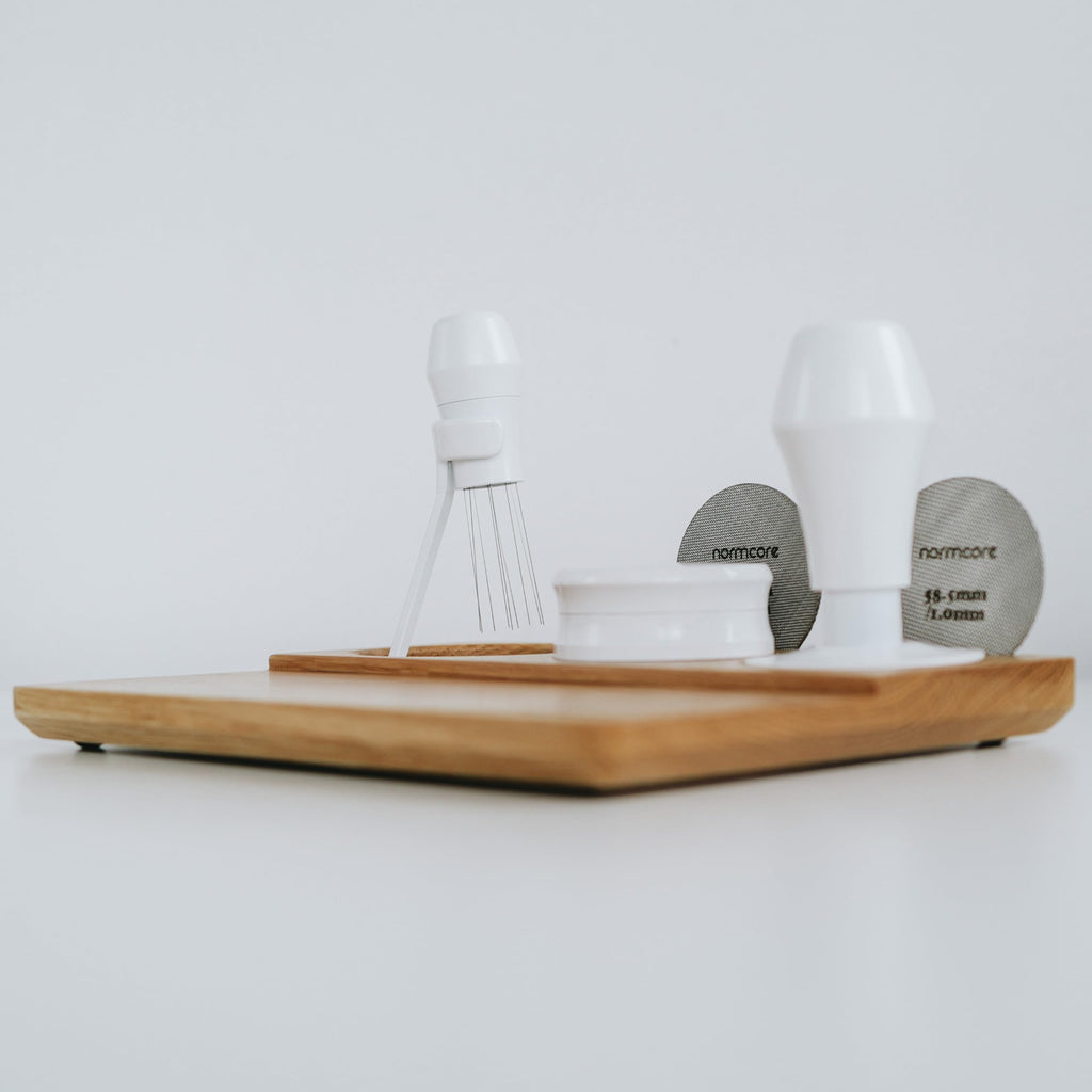 Normcore Tamping Mat - Natural OAK Espresso Tamping Station - Coffee Tamper Holder Mat Portafilter Mat For Baristas - Patent Pending - Solid American White OAK Wood