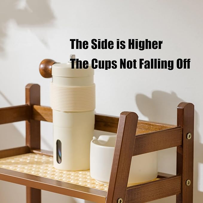 KISKIS Cup Mug Holder Wooden & bamboo look, Non-Slip Coffee Cup Rack Organizer, Bathroom Stand Storage Shelf with 2 Tier, Kitchen Countertop Spice Rack
