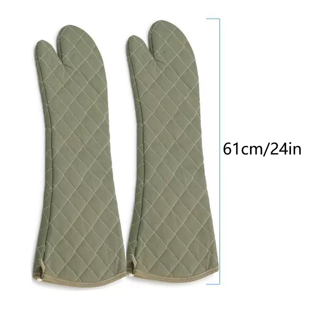 Linwnil Extra Long 24 Inch Heat Resistant Oven Gloves New Cotton Oven Mitts Kitchen Gloves High Temperature Cooking Tool BBQ Gloves (24" Green, 24 Inch)