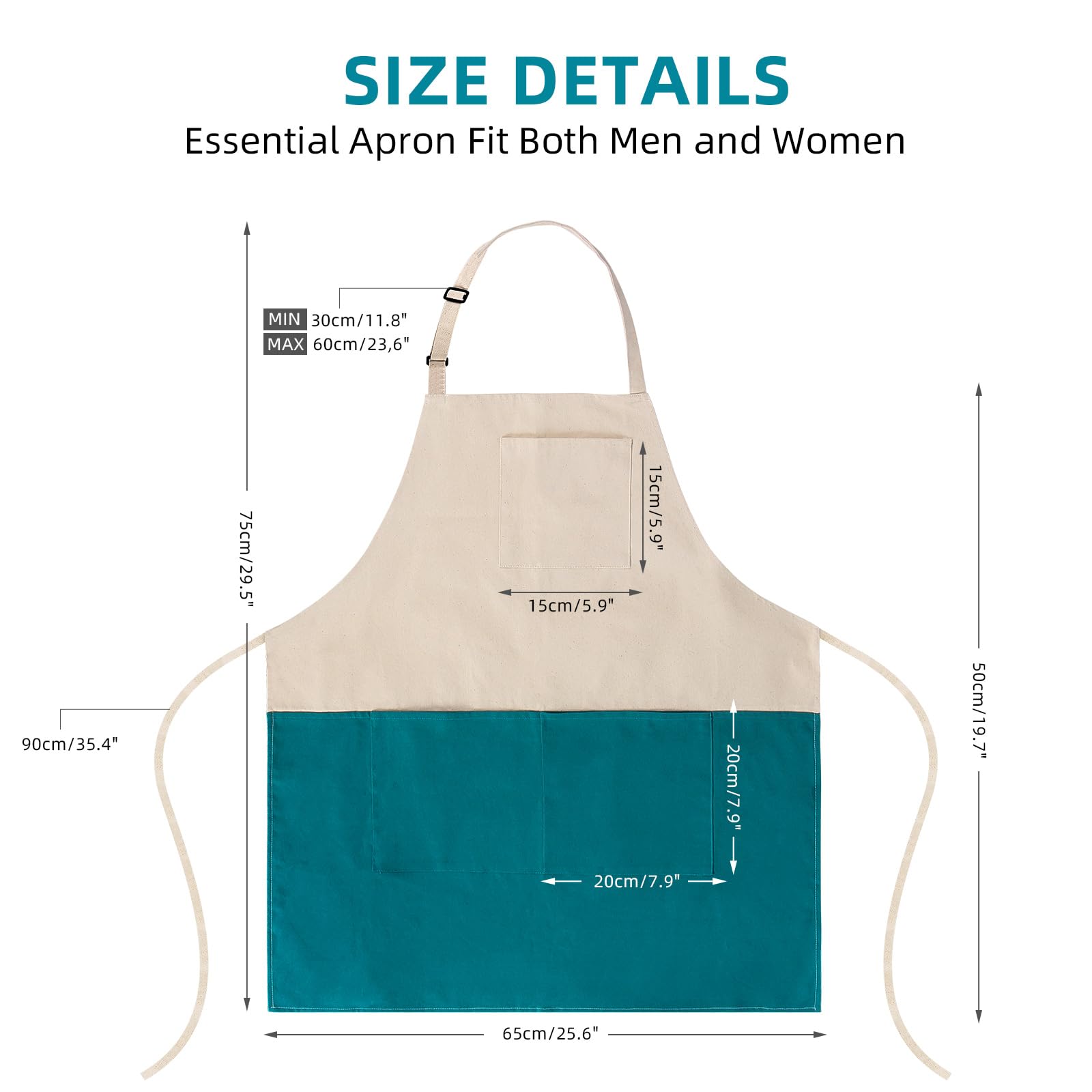 Alex Virtue Chef Apron Unisex Two-Tone Professional Kitchen Bib Apron with 2 Pockets Cooking, Grilling, and Baking Gift