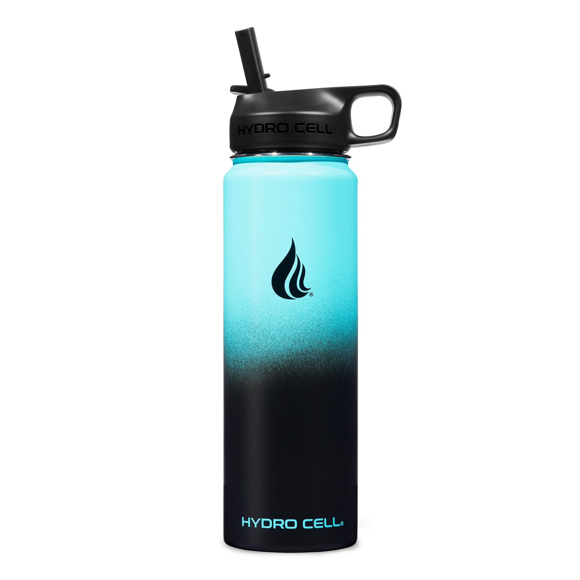 HYDRO CELL Stainless Steel Insulated Water Bottle with Straw - For Cold & Hot Drinks - Metal Vacuum Flask with Screw Cap and Modern Leakproof Sport Thermos for Adults (Teal/Black 24oz)