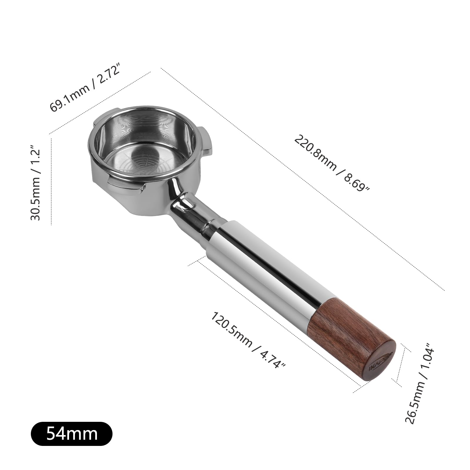 IKAPE 54mm Bottomless Naked Portafilter, Suitable for 54mm Breville Barista Series BES870/880 Machine & Solis Barista Machines (Bambino Plus Not Supported)