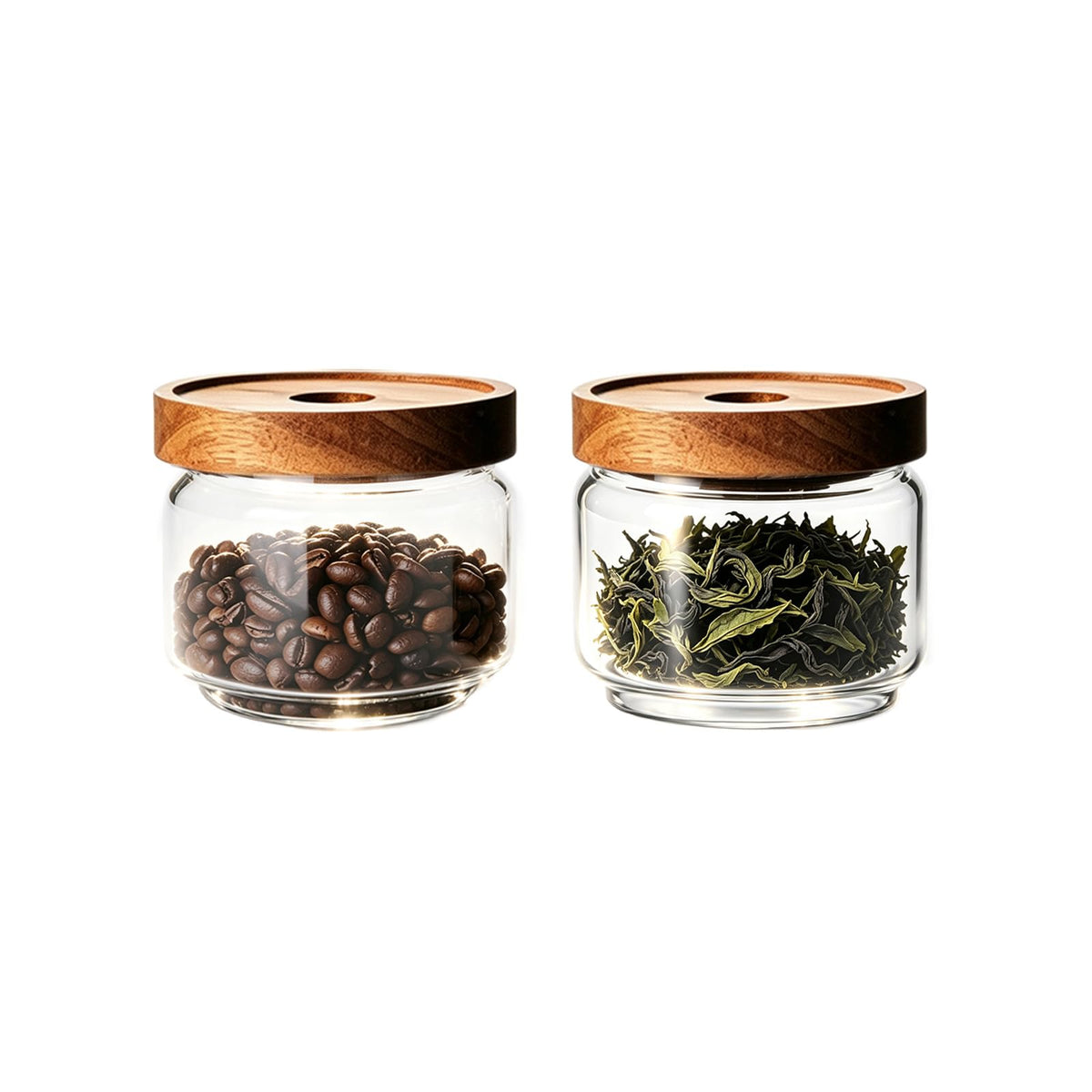Glass Jars with Airtight Wood Lids - 25 OZ / 750 ML Kitchen Pantry Storage Containers, Decorative Canister for Chia Seed, Coffee Bean, Sugar, Spice, Cereal, Oats, Cookie, Candy, Tea, Nuts, Set of 2