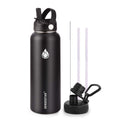 SENDESTAR Stainless Steel Water Bottle, Wide Mouth 32 oz Water Bottle with Straw Lid, Spout Lid, Double Wall Vacuum Insulated Leak Proof, Keeps Liquids Hot or Cold (Black)