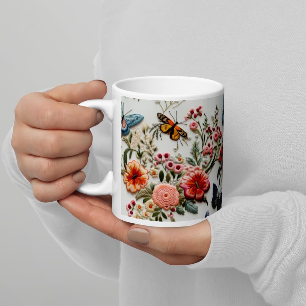 CREATIVE DESIGN PRINTS 11 oz Christmas Coffee Mug – Butterfly Flower Ceramic Mug, Floral Holiday Novelty Drinkware, Festive Gift for Family & Friends