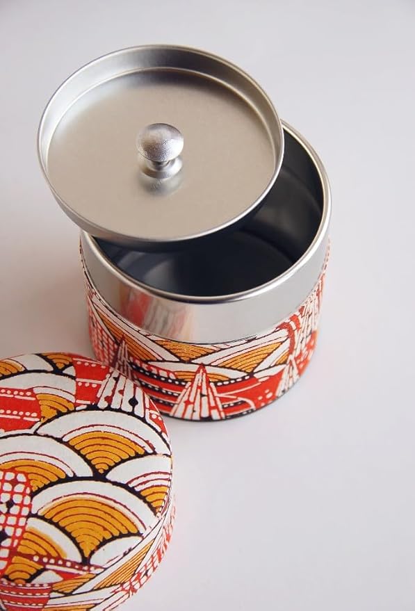 Japanese Pokkan Coffee Spice Tea Tin Canister Washi Paper Storage with Lid 7.05 oz Capacity (Shiki Seigaiha, S)