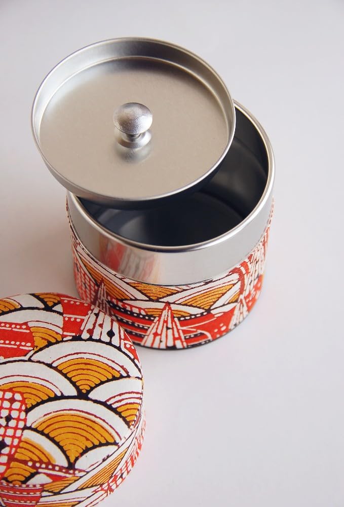 Waraku Fuuka Japanese Pokkan Matcha Coffee Spice Tea Tin Canister Washi Paper Storage with Lid 7.05 oz Capacity (Modern Seigaiha, S)
