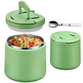 20oz Insulated Vacuum Food Jar with Buckle Lid,Soup Thermo for Hot Food Kids,Wide Mouth Leakproof Stainless Steel Lunch Container with Spoon-Green