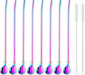 Straw Spoon, 8PCS 8.5inch Rainbow 18/8(304) Stainless Steel Metal Straws Reusable + 2 Brushes
