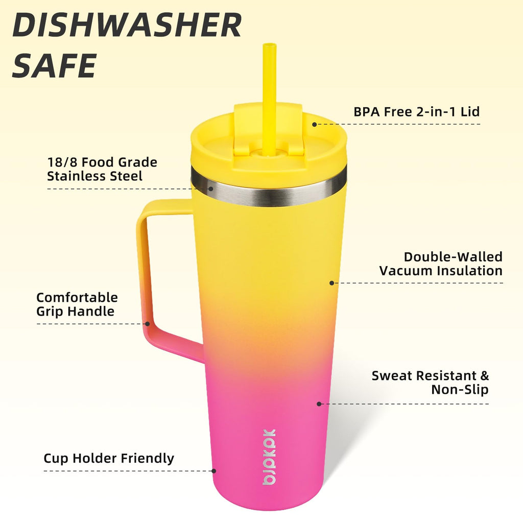 BJPKPK 26oz Insulated Tumbler with Handle, Lid & Straw, Stainless Steel