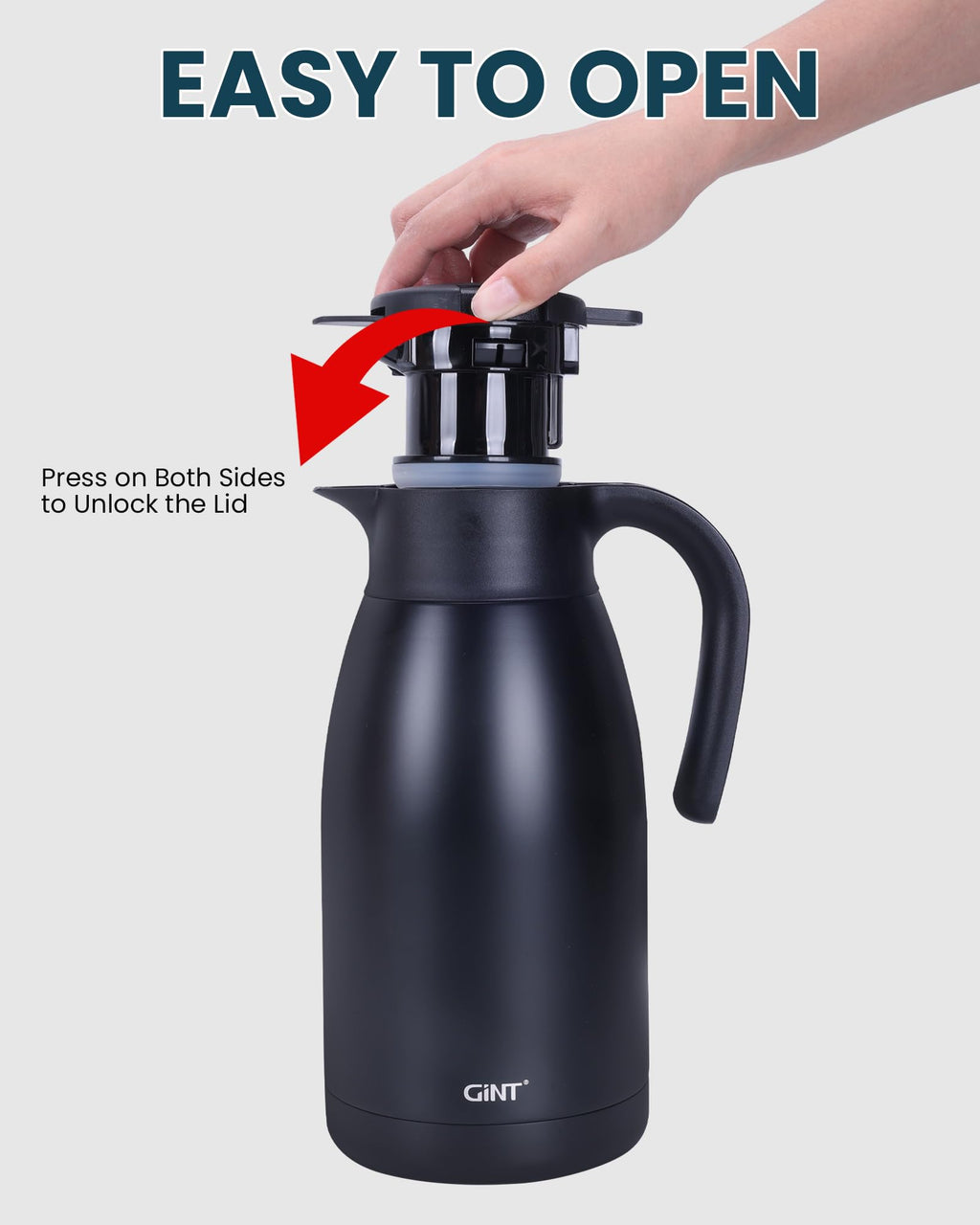 GiNT 1.9L / 64Oz Thermal Coffee Carafe, Insulated Stainless Steel Coffee Carafes for Keeping Hot/Double Walled Vacuum Thermal Carafe (Black)