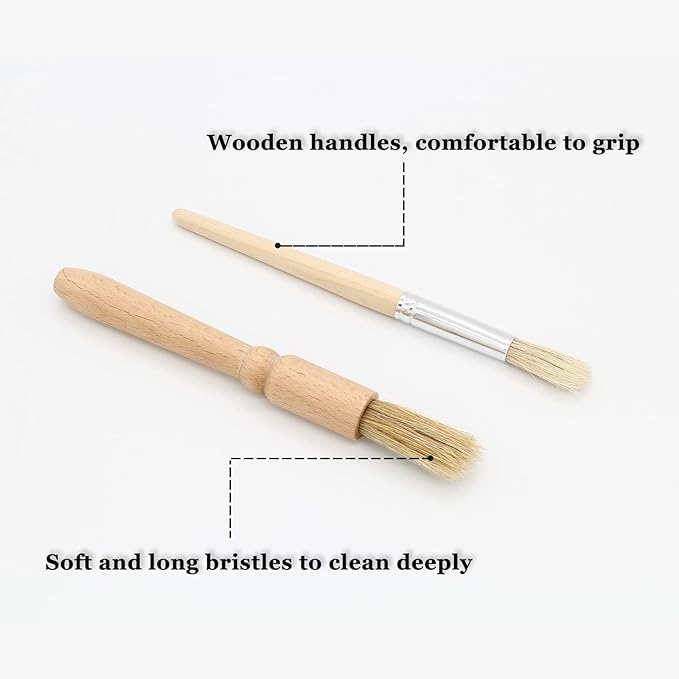 Coffee Grinder Cleaning Brush, Espresso Machine Brush Kit Wood Handle & Natural Bristles Wood Dusting Espresso Brush Set with Spoon for Bean Grain Coffee Tool (Pack of 5)