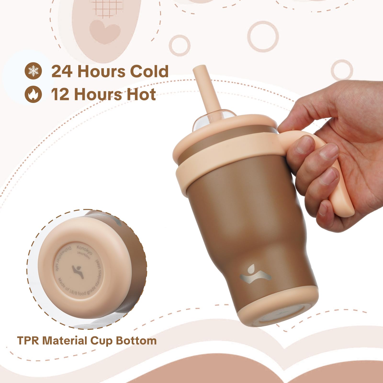 Konokyo 14 oz Tumbler with Handle and Straw, Insulated Travel Mug