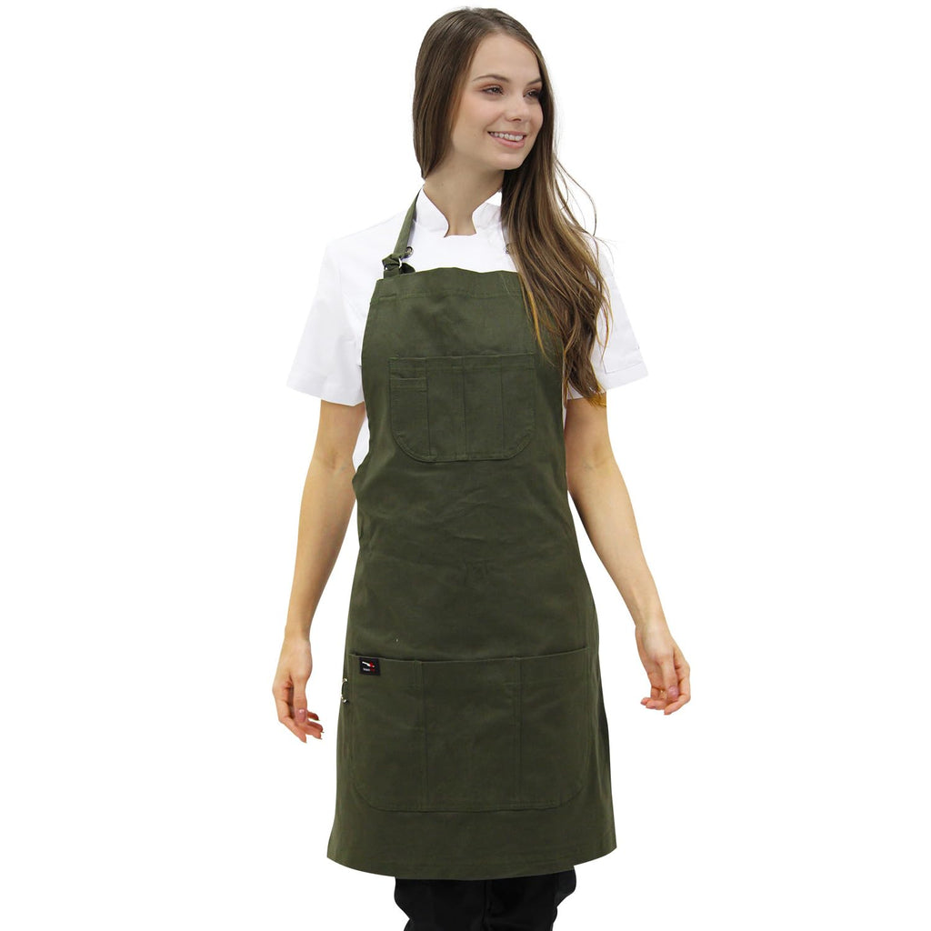 Bravo Business Wear | Green Verona Gabardine Apron – Design for Men and women with neck adjuster, Anti-lint fabric with large pockets. For kitchen work, Chef.
