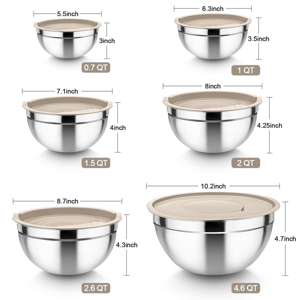 TeamFar Mixing Bowls Set of 6, Stainless Steel Nesting Mixing Salad Bowl