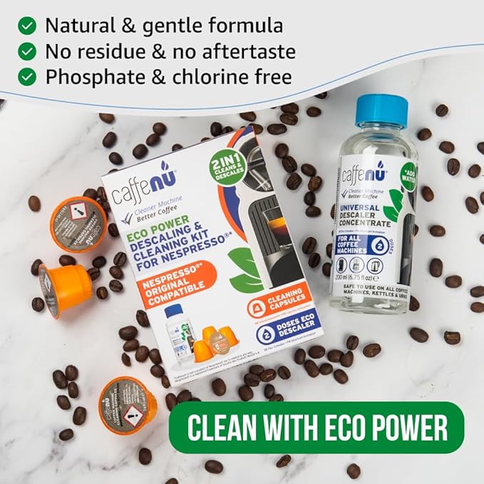 Caffenu Nespresso Original Compatible Descaler and 4-Use Cleaner Pod Kit