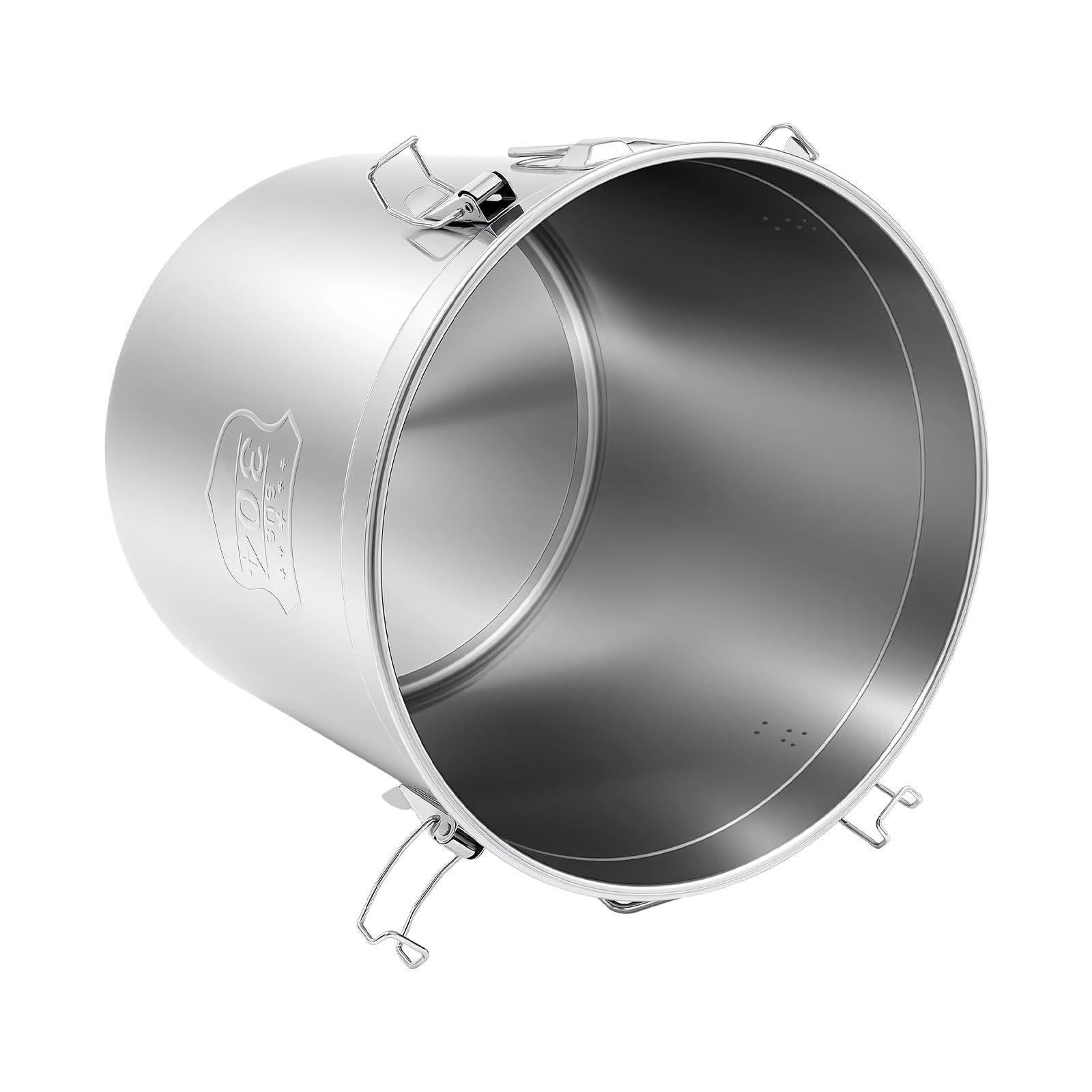 PERFERATE 304 Stainless Steel Airtight Canister 6L/12L Food Storage Bucket with Lids and Sturdy Locking Clamp Metal Cereal Rice Storage Container for Flour, Coffee Bean, Sugar, Cookie (48L)