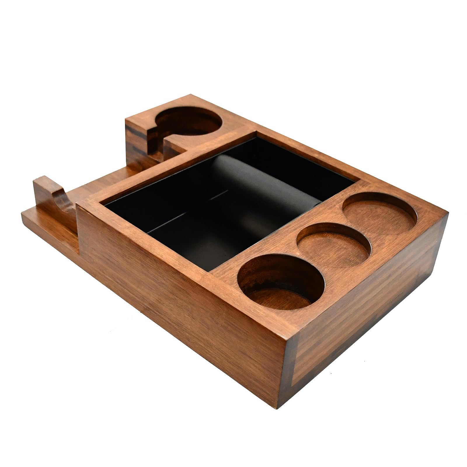 NAVREX 13.4'' Large Espresso Knock Box and Tamping Station, Solid Wood Espresso Accessories Organizer Box for 51MM-58MM Tamper, Distributor, Portafilter, High-Capacity Coffee Organizer