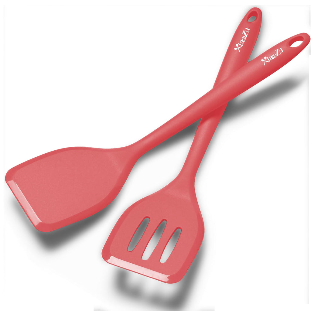 Silicone Spatula Turner Set, High Heat Resistant Spatulas with Seamless One Piece Design, Nonstick Rubber Flippers Utensils for Baking & Cooking,BPA-Free, Red, 11 IN
