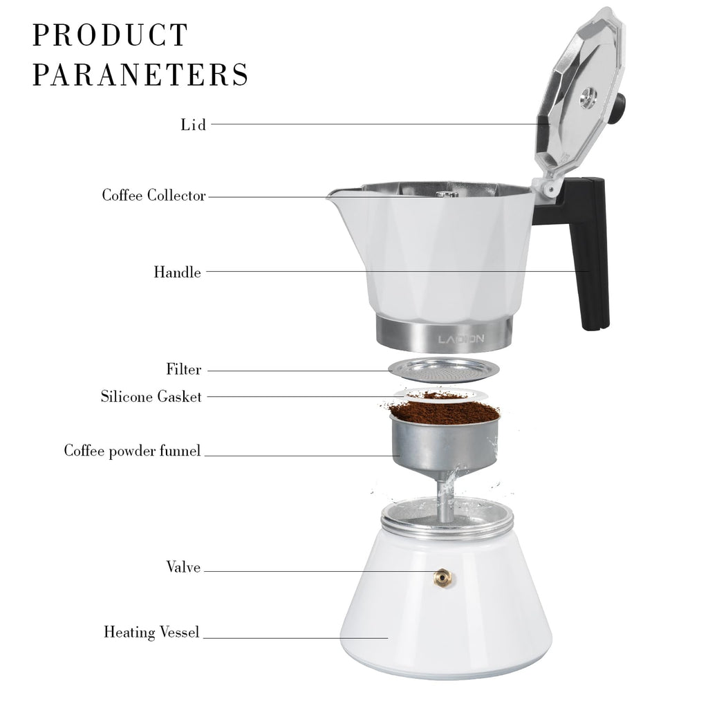 LAOION Moka Pot,6-Cup Espresso Maker,300ml Portable Stovetop Espresso Maker