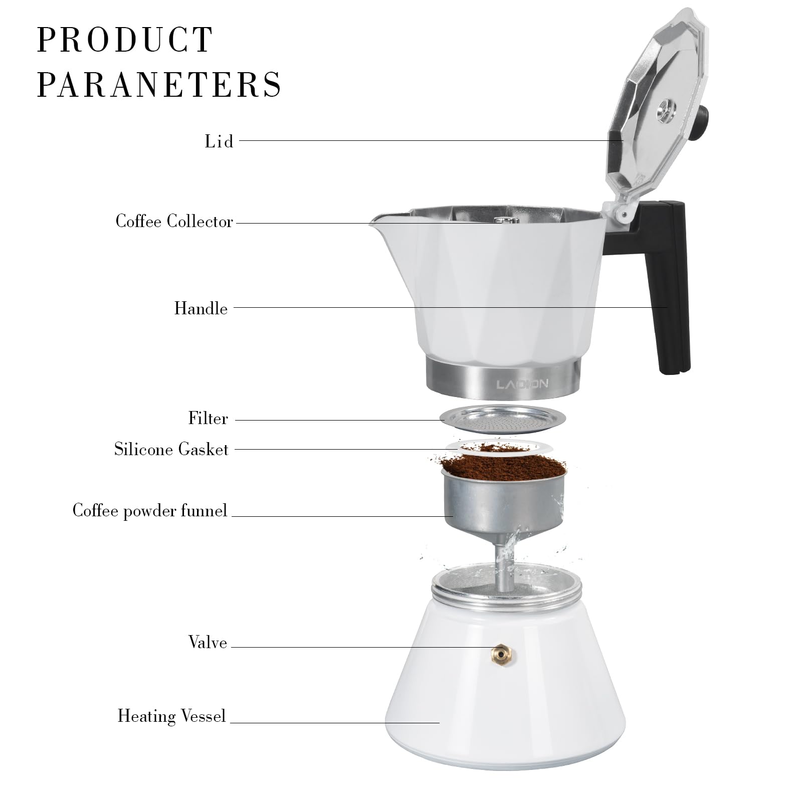 LAOION Moka Pot,6-Cup Espresso Maker,300ml Portable Stovetop Espresso Maker