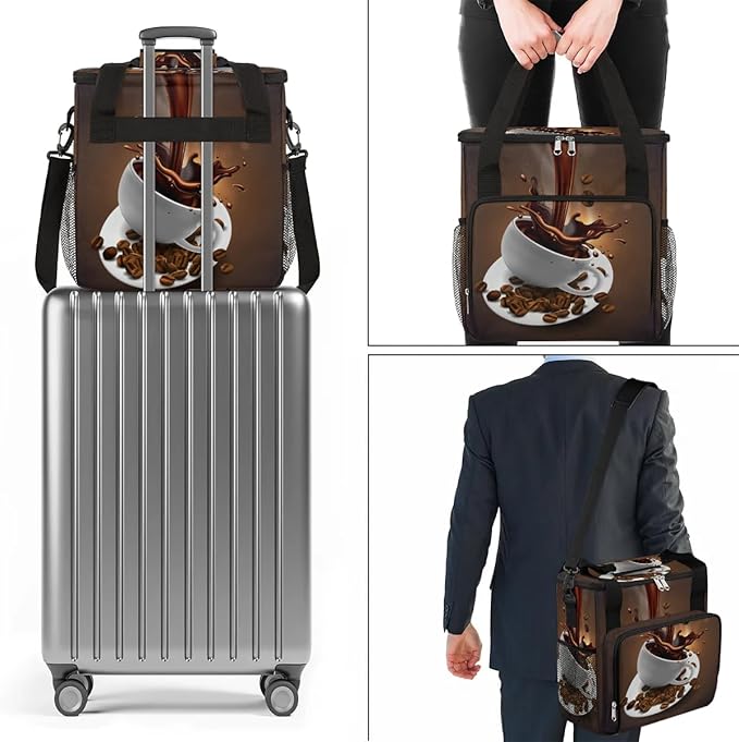 Hot Coffee Print Maker Carring Bag Coffee Travel Carrying Storage Tote Bag Compatible with Keurig K-Mini or K-Mini Plus Portable Single Serve Coffee Brewer Case for K-cup Pods