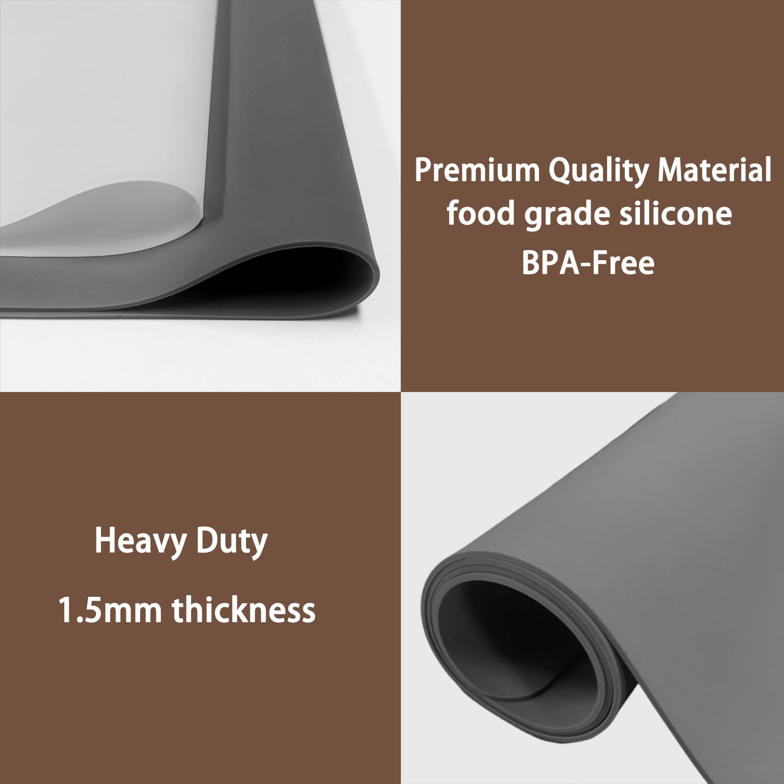 Silicone Mats for Kitchen Counter, 48"x32"(120cmx80cm) Large Heat Resistant Mat Kitchen Island Waterproof Countertop Protector Mat Nons-slip Extra Large Counter Mat, Dark Gray