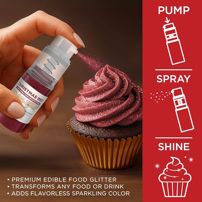 Bakell - Christmas Red Tinker Dust (4g, 1x Mini Spray Pump) Edible Glitter for Food, Desserts, and Beverages!