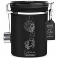 CafetastiQ Large Coffee Canister – Airtight Stainless Steel Storage Container with Date Tracker & Scoop, Sealed Jar for Grounds, Beans, Tea, Flour, Cereal, and Sugar (Black Esspresso, 38OZ)