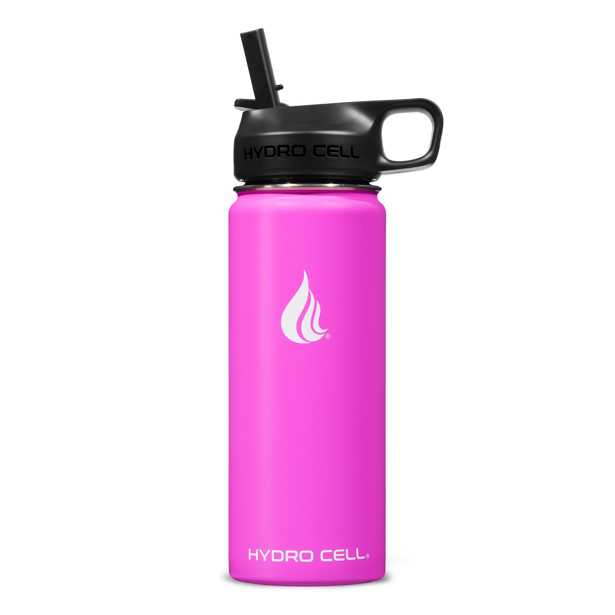 HYDRO CELL Stainless Steel Insulated Water Bottle with Straw - For Cold & Hot Drinks - Metal Vacuum Flask with Screw Cap and Modern Leakproof Sport Thermos for Adults (Fuchsia 18oz)