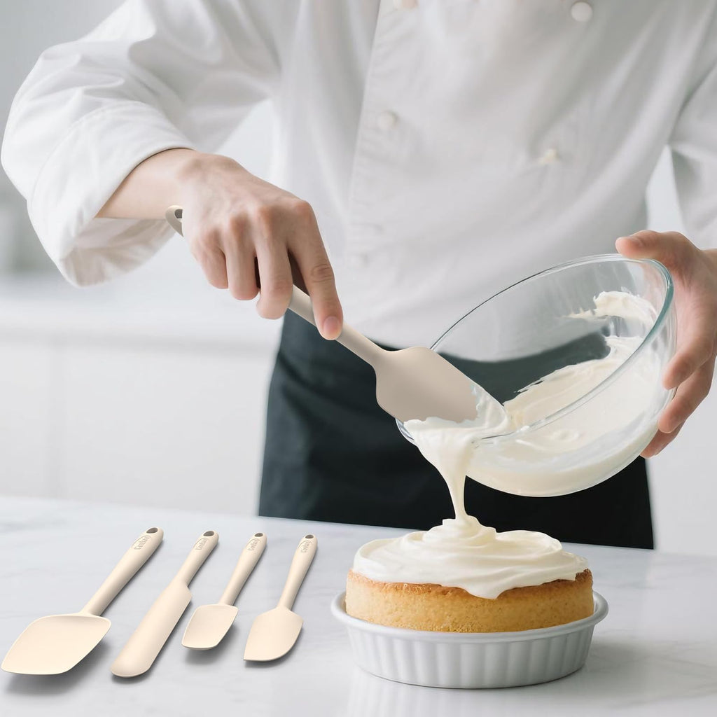 Coukre Silicone Spatula Set of 5,High Temperature Resistant, Food Grade Silicone, Dishwasher Safe, for Baking, Cooking (Pure Beige)