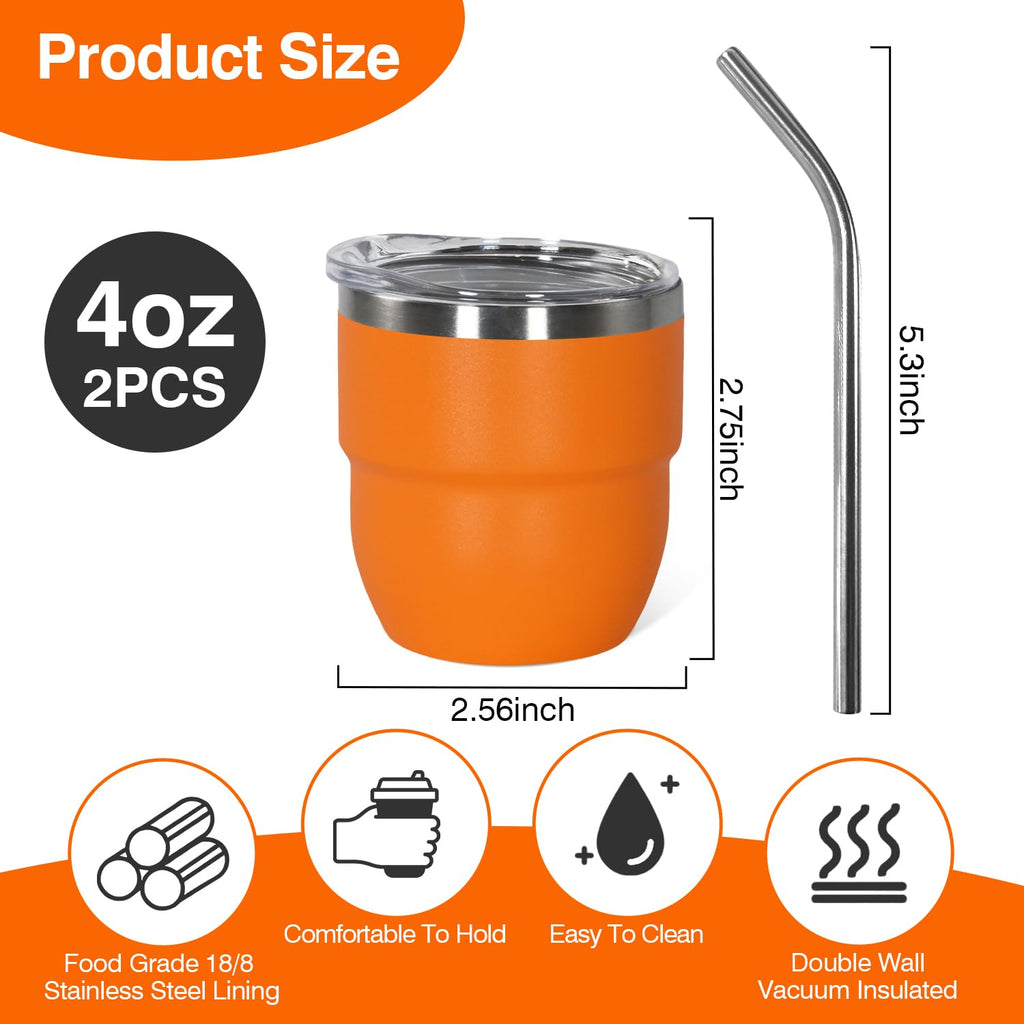 CHLJAR Espresso Cups, 4oz Insulated Espresso Cup Set of 2, Espresso Shot Cups, Stainless Steel Espresso Glasses, Stackable Mini Tumbler, Small Cup for Coffee
