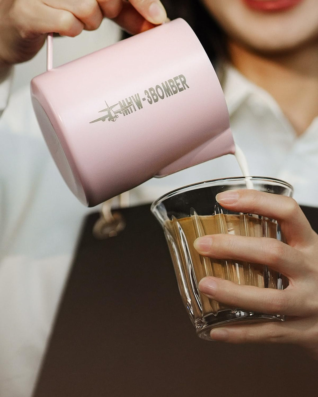 MHW-3BOMBER Milk Frothing Pitcher 16.9oz/500ml Espresso Steaming Pitcher Stainless Steel Frothing Cup Capuccino Latte Art Pitcher, Pink P5017-OS