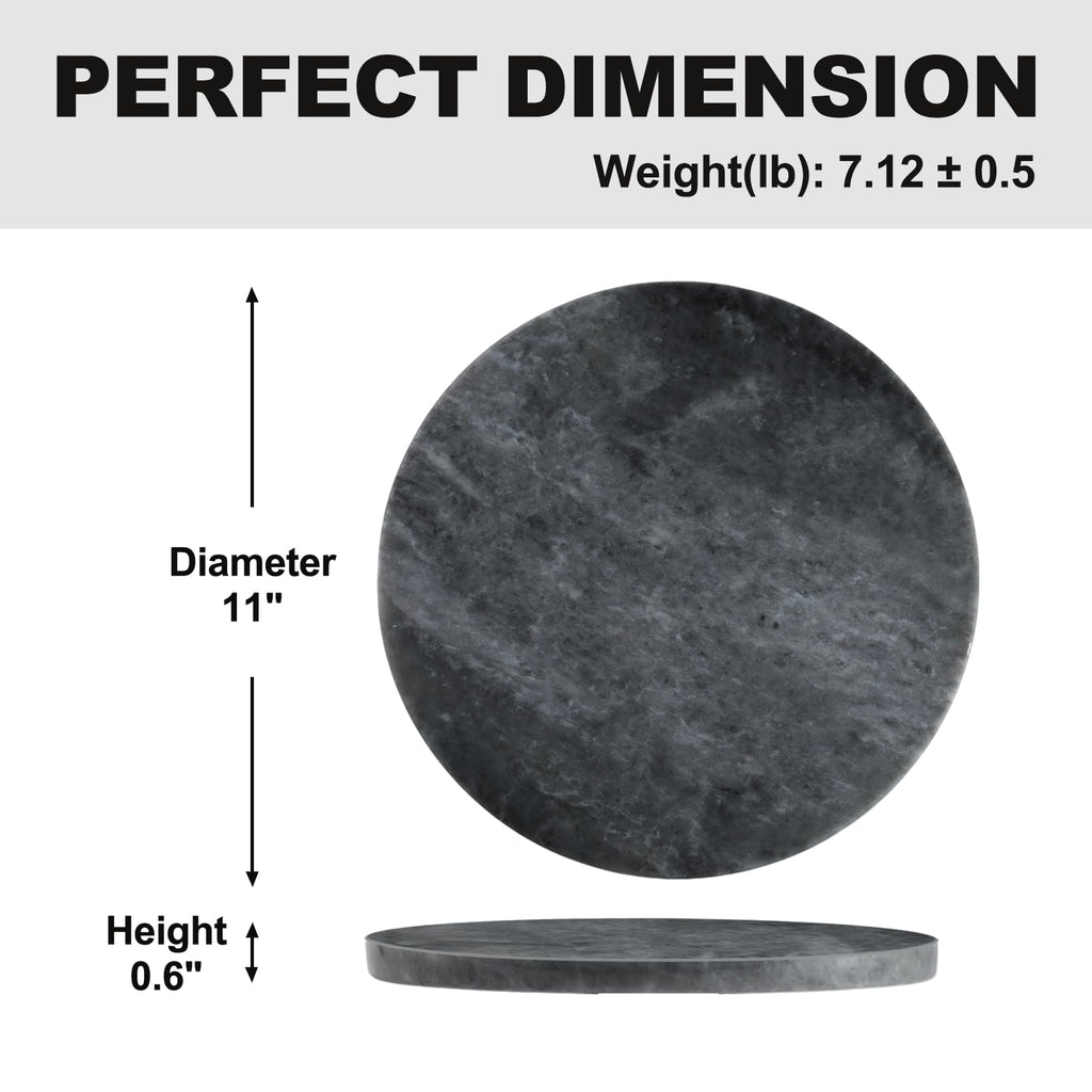Koville Brazilian Round Marble Cutting Board for Kitchen, 11inch Round Hand Crafted Marble Slab for Cheese, Charcuterie, Pastry Board - Wedding Gift, House Warming Gift(Rhino Grey)
